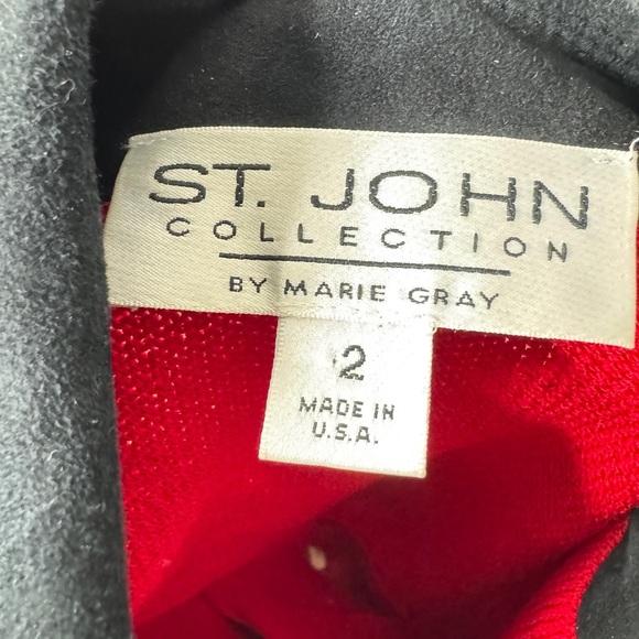ST. JOHN collection vintage red santana knit blazer leather accents size 2 - Picture 3 of 9